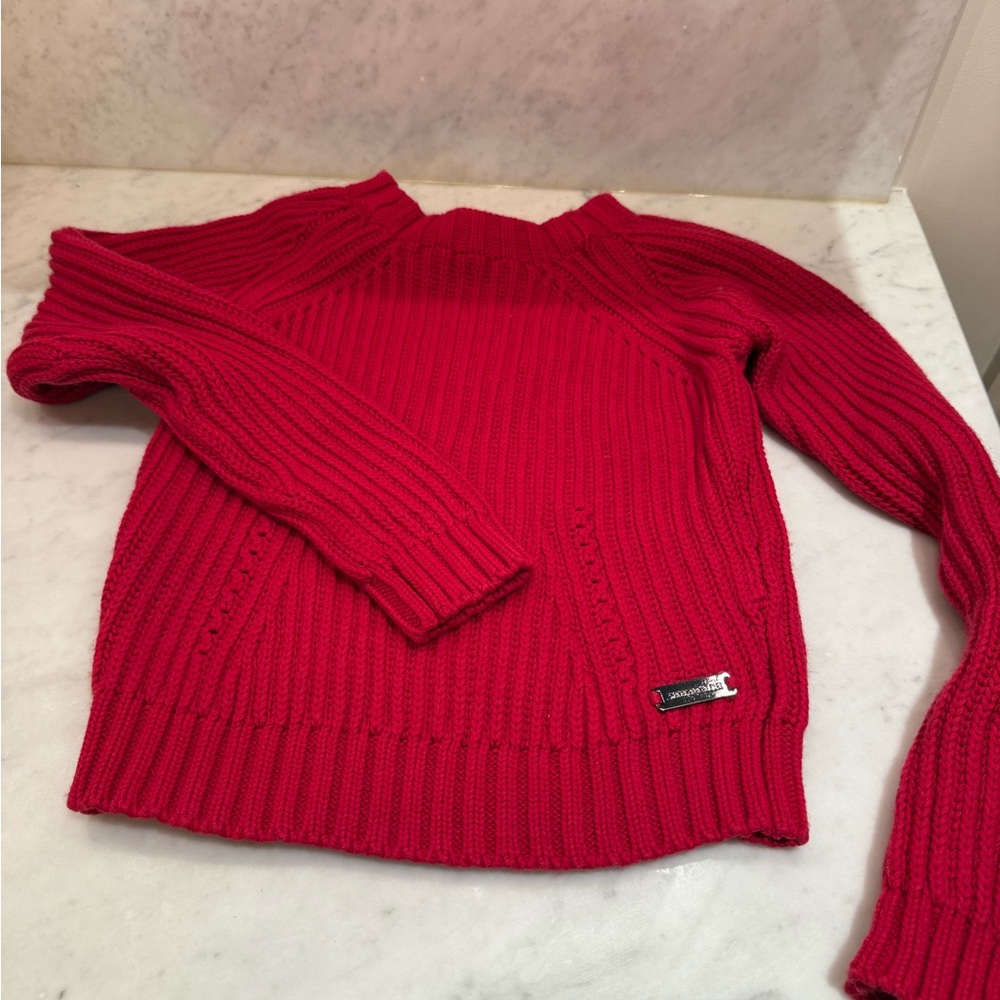 Burberry Kids Boys Red Crewneck Chunky Knit Sweater Size 10